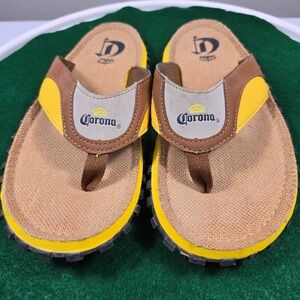 Corona Extra Flip Flop Sandals Mens 11/29cm Brown/Yellow Canvas Thong
Beach